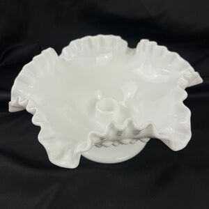 Fenton White Ruffled Single Candle Holder